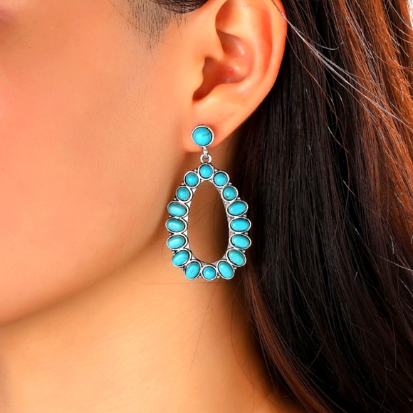 Turquoise Teardrop Dangle Earrings - Picture 1 of 5